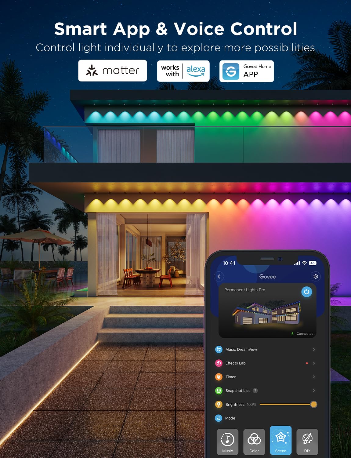 Govee Permanent Outdoor Lights Pro, 100ft with 60 RGBIC LED Lights