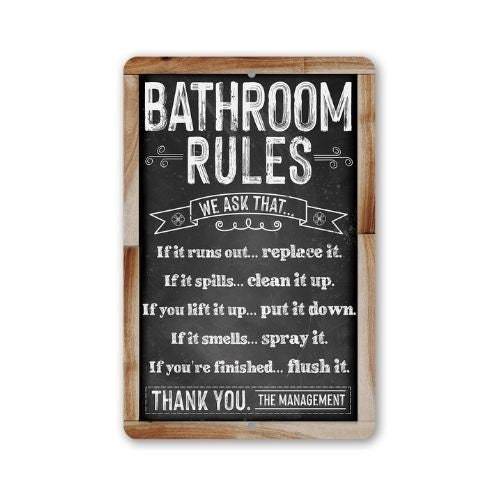 Bathroom Rules (Chalkboard Style) - Metal Sign
