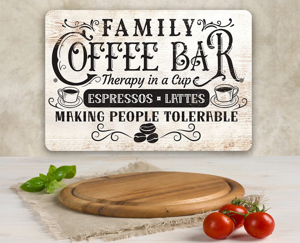 Family Coffee Bar, Therapy in a Cup - Metal Sign