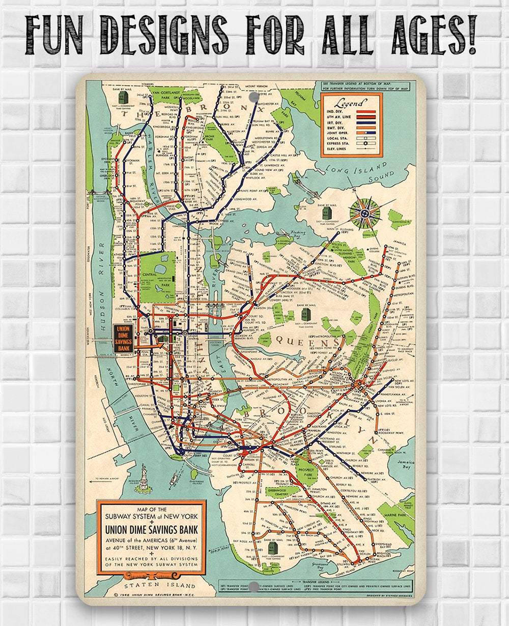 New York Subway Map 1948 - Metal Sign