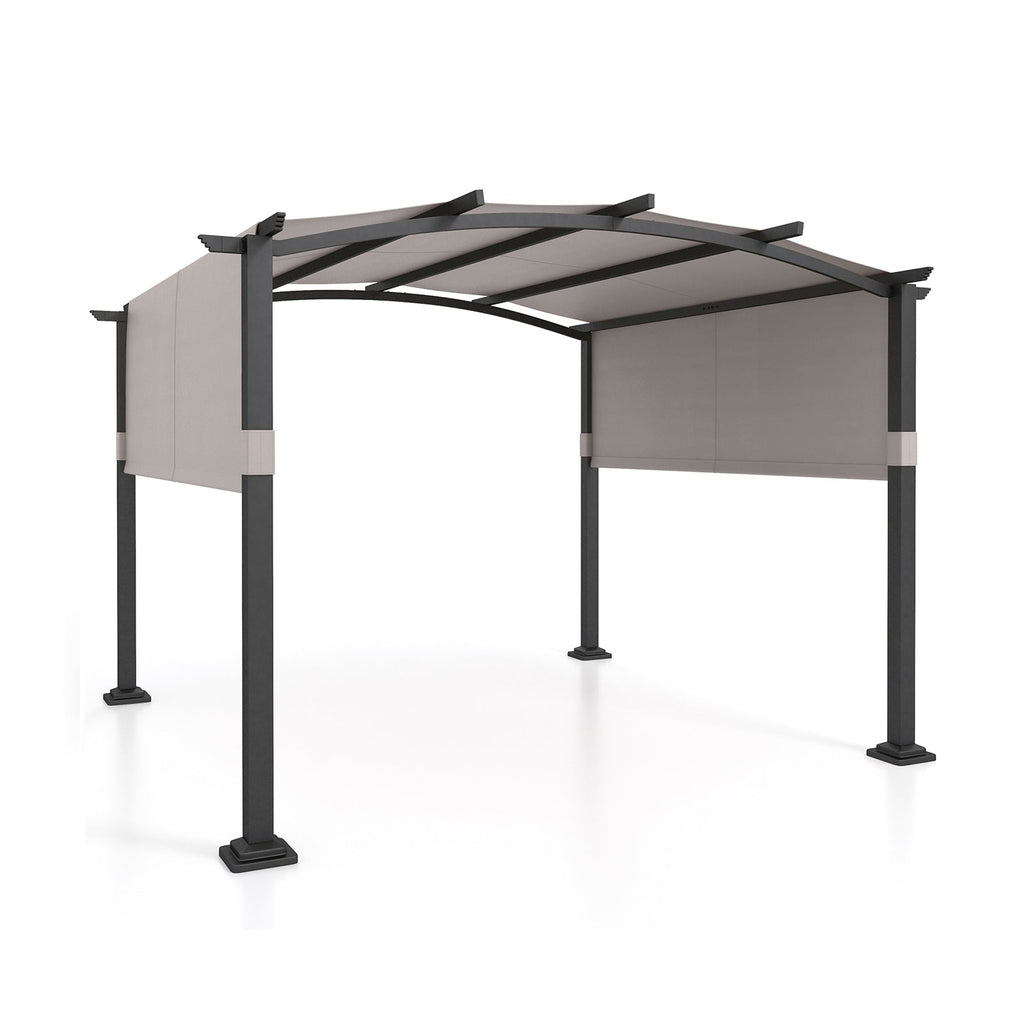 10 x 10 ft Outdoor Pergola Modern Arched Patio Garden Shelter with Retractable Sunshade Canopy