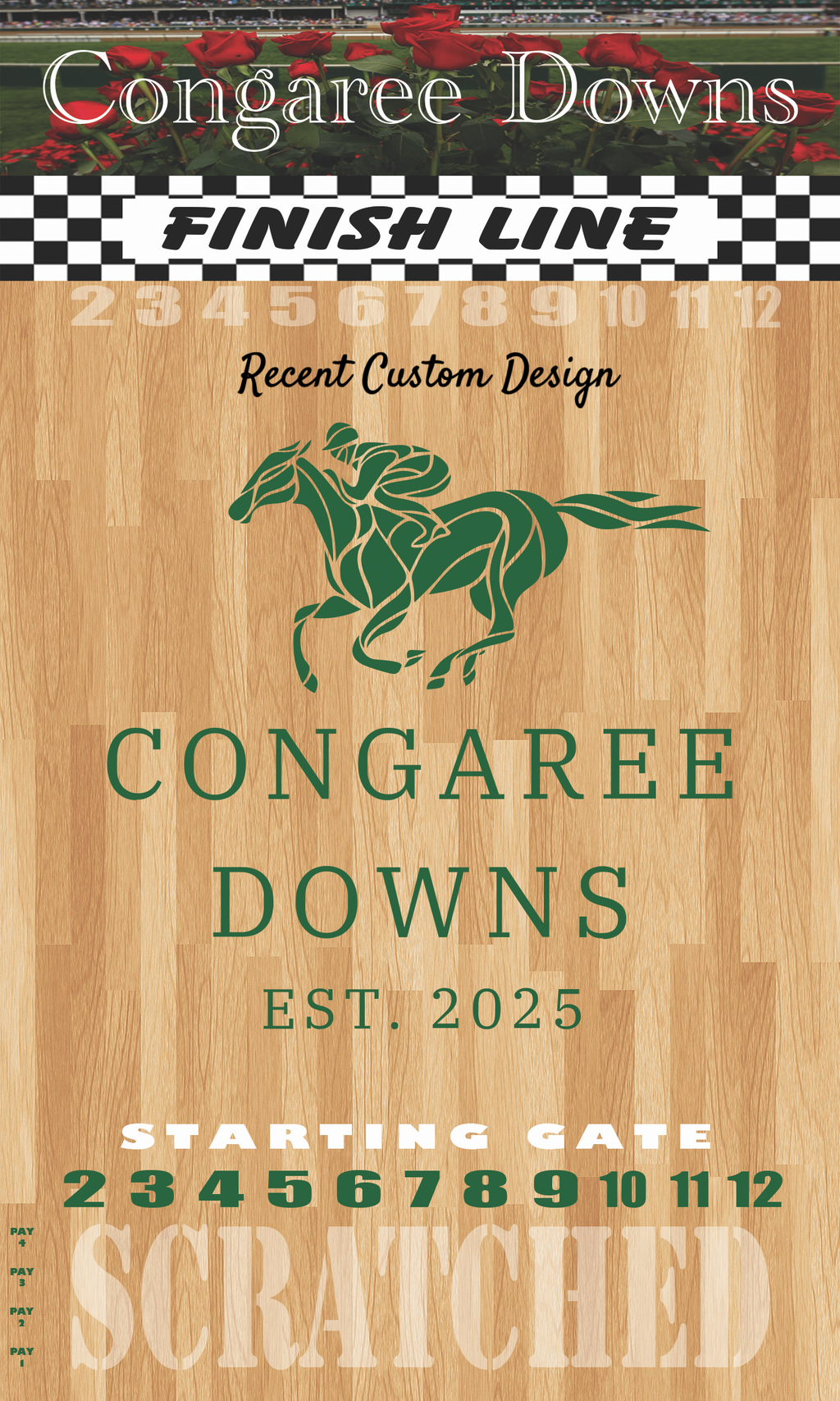 XL 18x30 Brown Striped Track Horse Race Party Game - New Heavy Duty Metal Horse Numbered 2-12