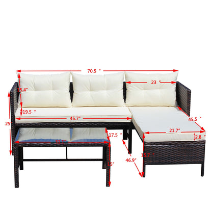 Outdoor Patio Furniture 3-Piece Conversation Set with Wicker Rattan Sectional Sofa