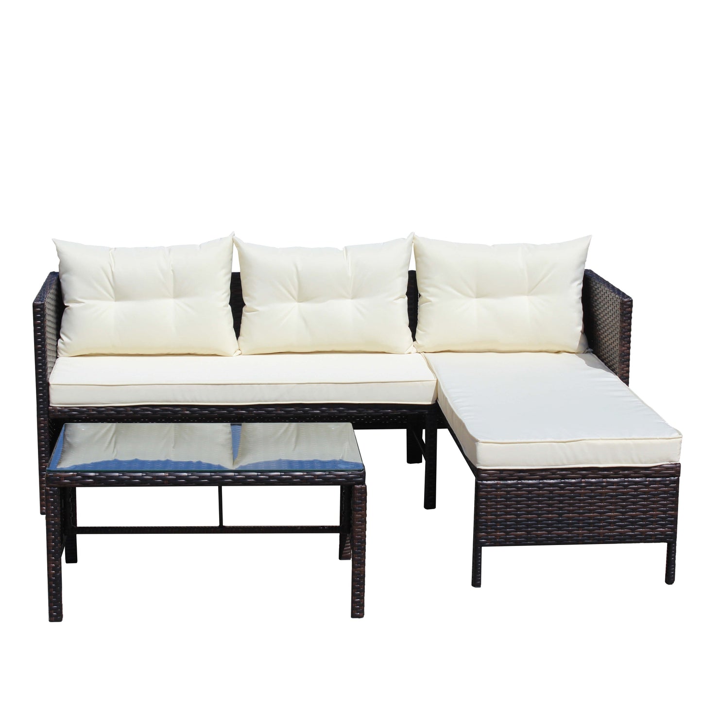 Outdoor Patio Furniture 3-Piece Conversation Set with Wicker Rattan Sectional Sofa