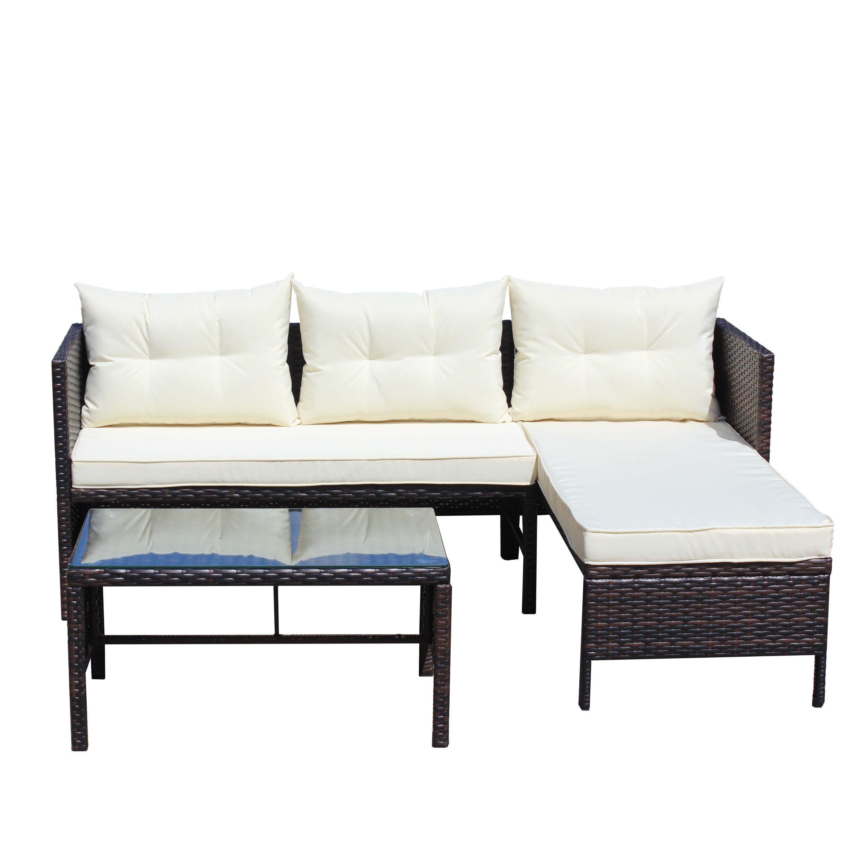 Outdoor Patio Furniture 3-Piece Conversation Set with Wicker Rattan Sectional Sofa