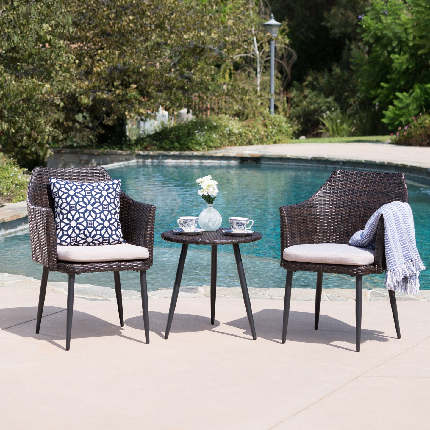 Kenneth 3 Pieces Chat Set Outdoor Furniture - Brown Multi
