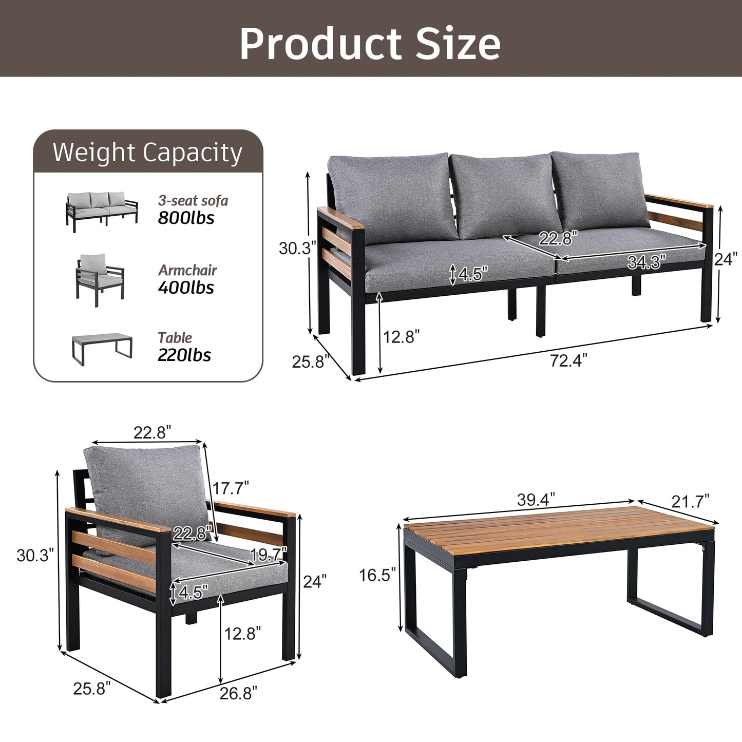 GO 4-Piece Outdoor Furniture Sofa Set for 5 People