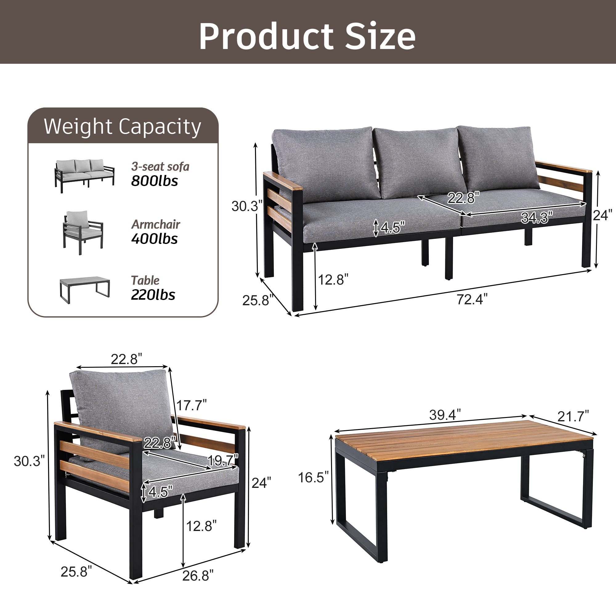 GO 4-Piece Outdoor Furniture Sofa Set for 5 People