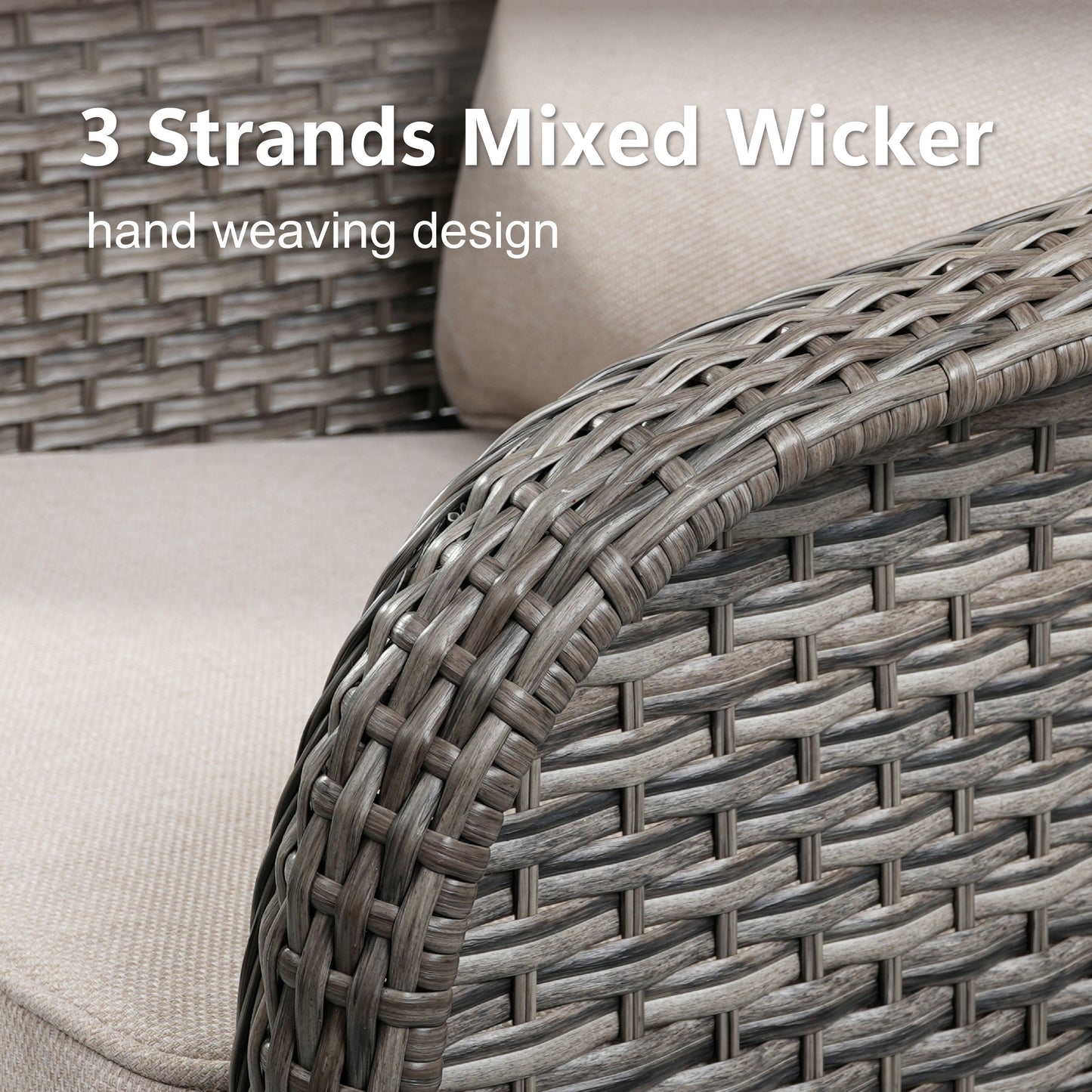 73.6" PE Wicker Rattan Outdoor Furniture Set - 3 Seat Sofa