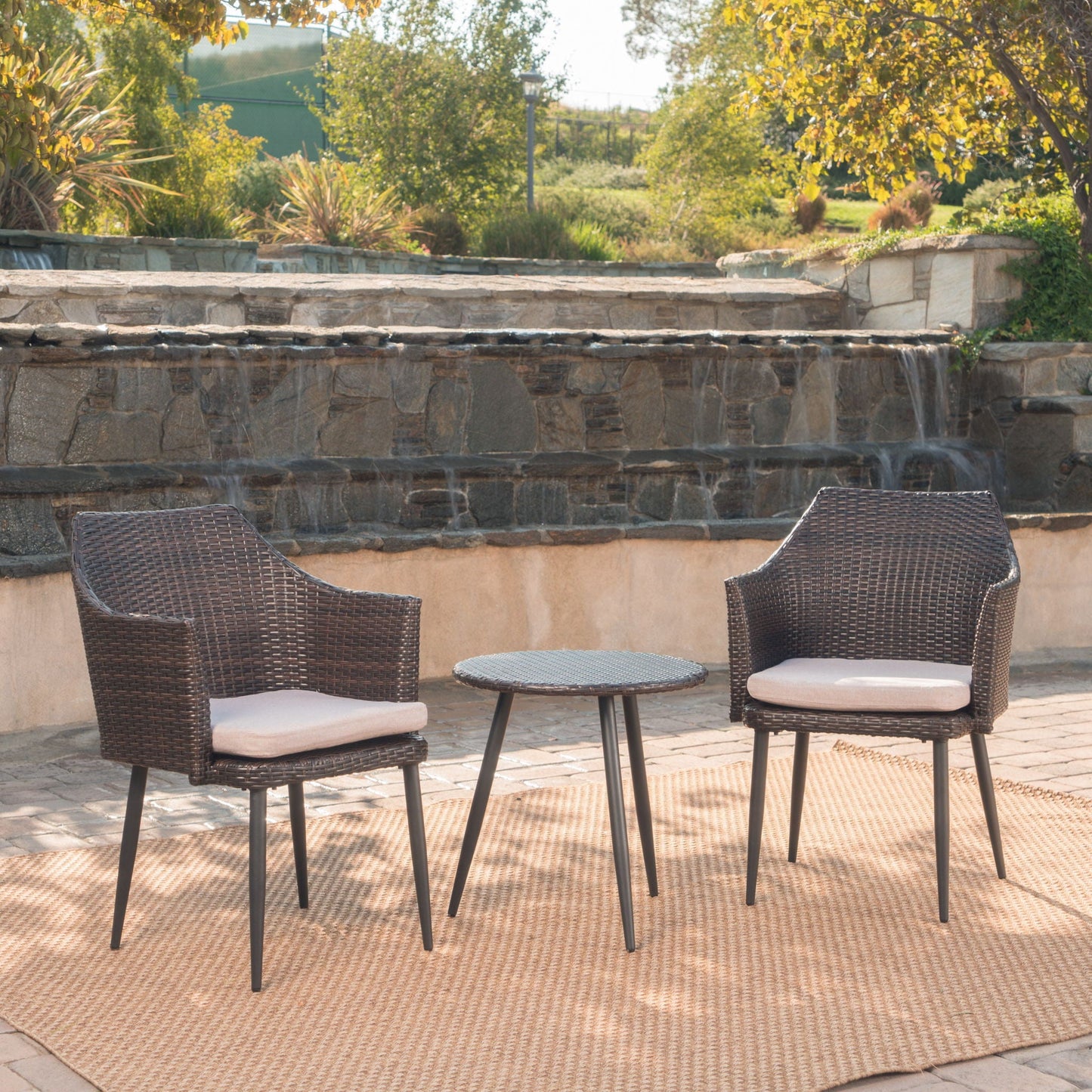 Kenneth 3 Pieces Chat Set Outdoor Furniture - Brown Multi