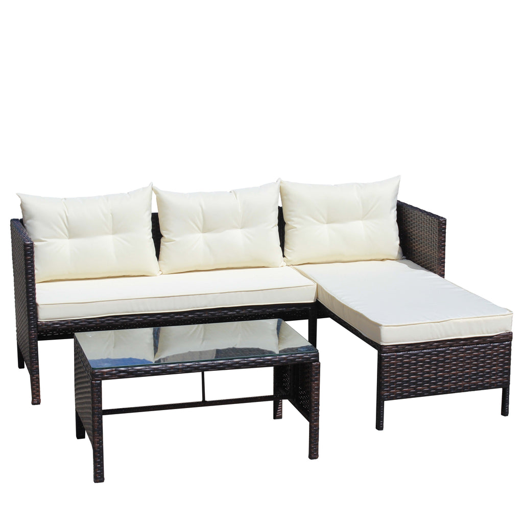 Outdoor Patio Furniture 3-Piece Conversation Set with Wicker Rattan Sectional Sofa