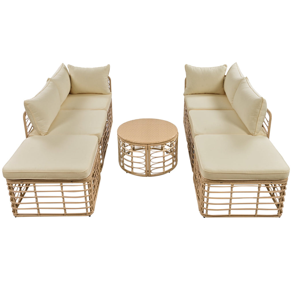 7 Pieces Outdoor Patio Furniture, All-Weather Rattan Sectional Sofa Set with Thick Cushions and Pillows, Freely Combined Conversation Sets for Garden, Backyard, Balcony, Brown