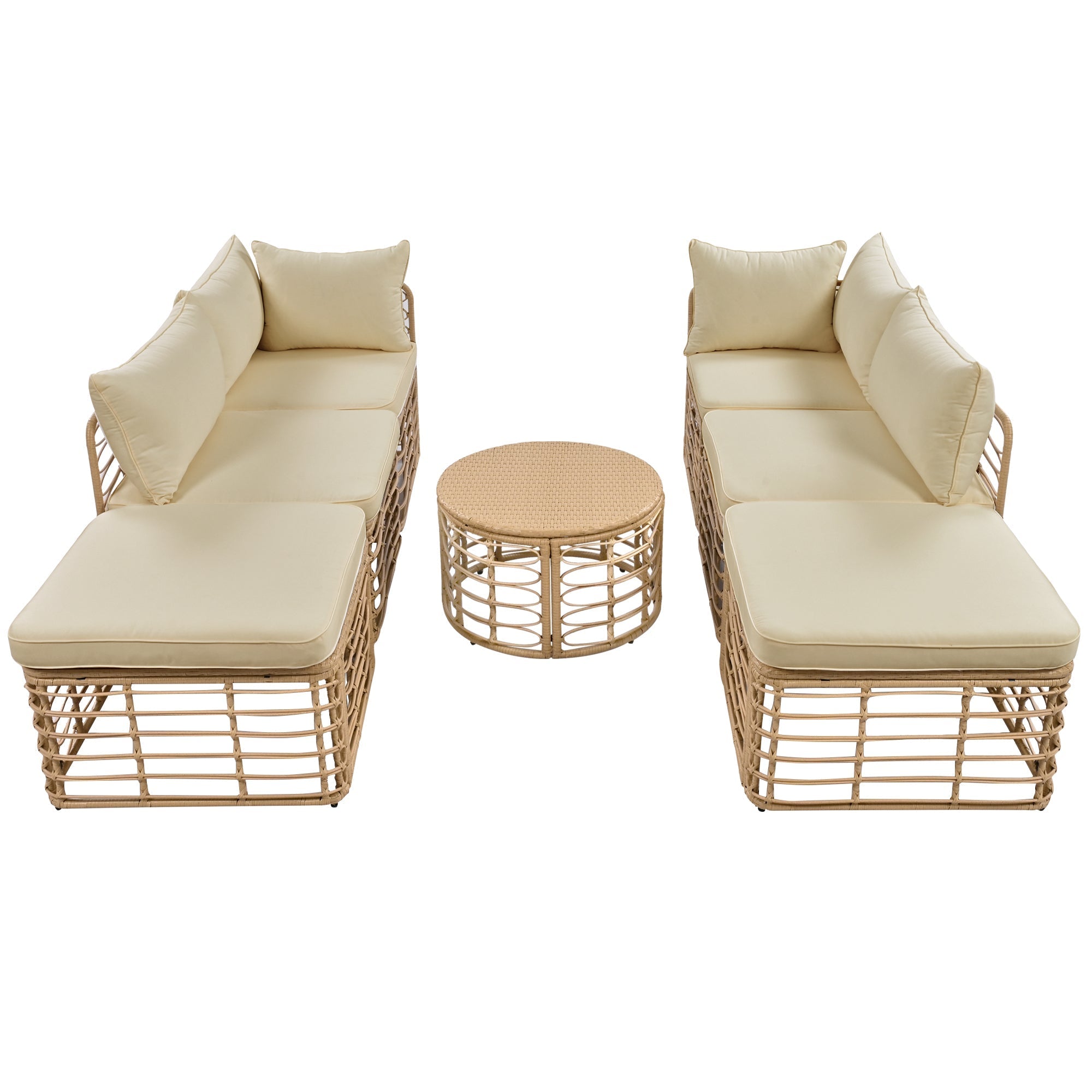 7 Pieces Outdoor Patio Furniture, All-Weather Rattan Sectional Sofa Set with Thick Cushions and Pillows, Freely Combined Conversation Sets for Garden, Backyard, Balcony, Brown