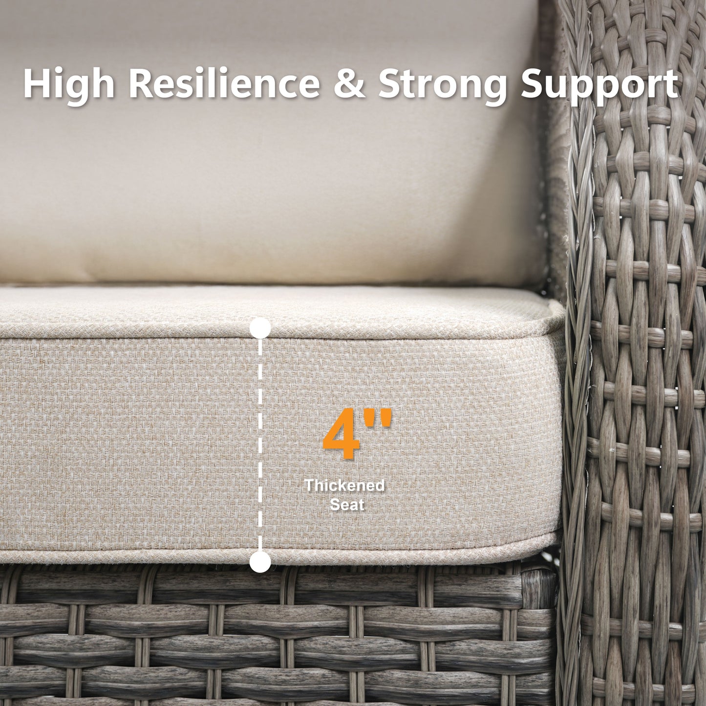 73.6" PE Wicker Rattan Outdoor Furniture Set - 3 Seat Sofa