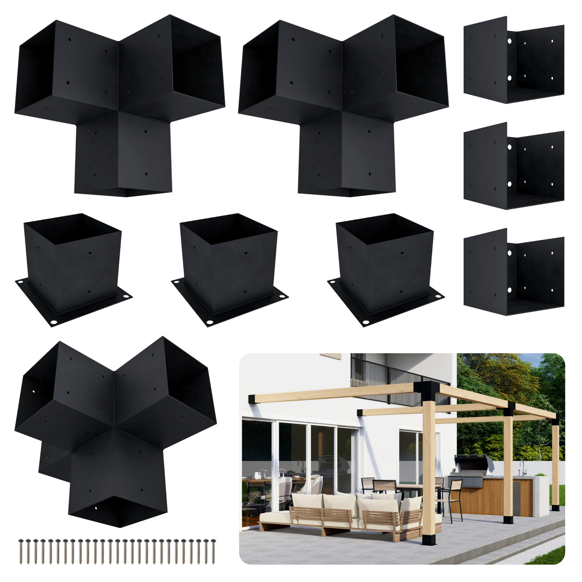 DIY Pergola Bracket Kit for an Attached Pergola Frame - Any Size Up to 24' x 12'