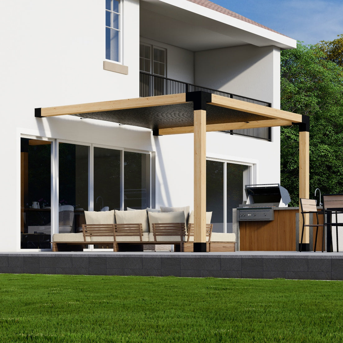 DIY Pergola Kit for an Attached Pergola With Canopy - Any Size Up to 12' x 12'