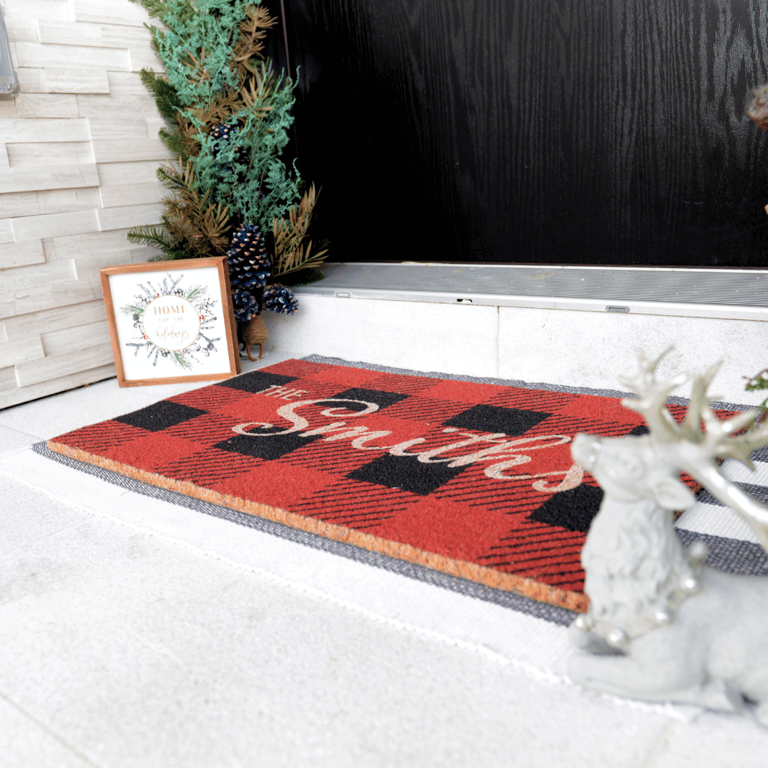 Personalized Checkered Christmas Doormat