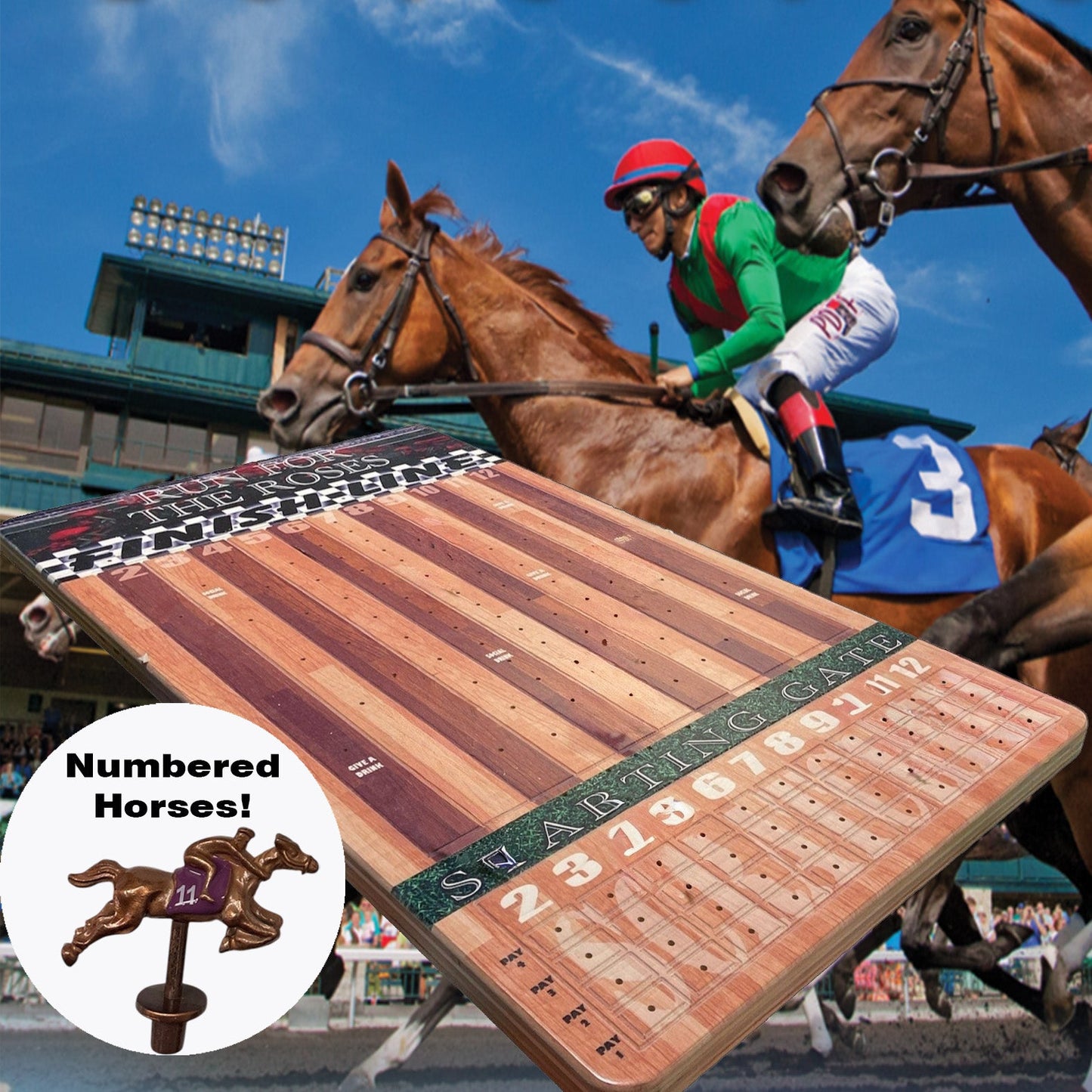 XL 18x30 Brown Striped Track Horse Race Party Game - New Heavy Duty Metal Horse Numbered 2-12