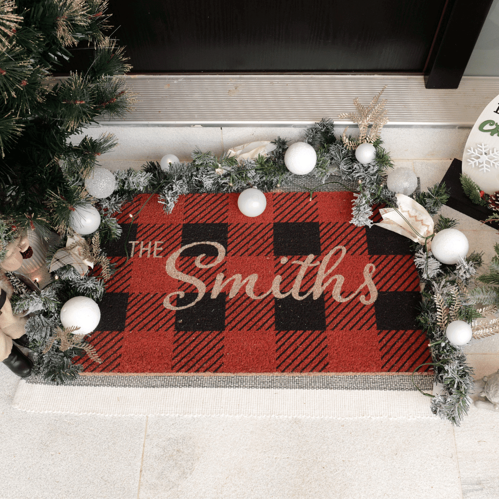Personalized Checkered Christmas Doormat