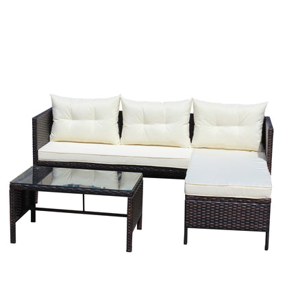 Outdoor Patio Furniture 3-Piece Conversation Set with Wicker Rattan Sectional Sofa