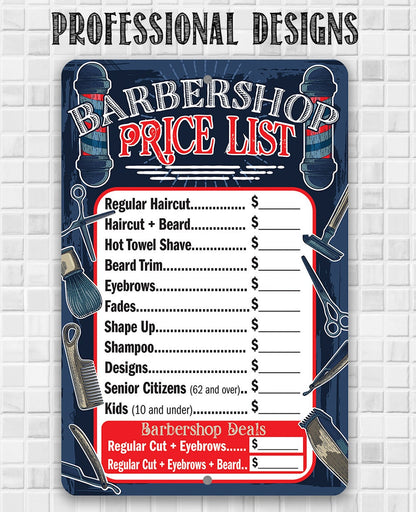 Barbershop Price List - Metal Sign