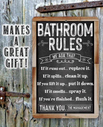 Bathroom Rules (Chalkboard Style) - Metal Sign