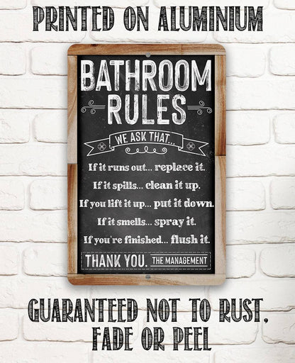Bathroom Rules (Chalkboard Style) - Metal Sign