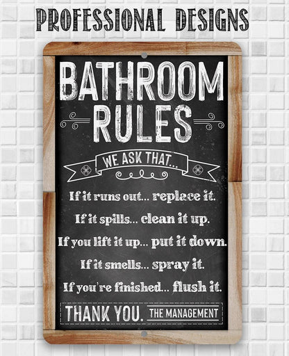 Bathroom Rules (Chalkboard Style) - Metal Sign