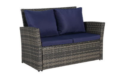 4 Pieces Outdoor Patio Furniture Set with Rattan Chairs and Tempered Glass Table