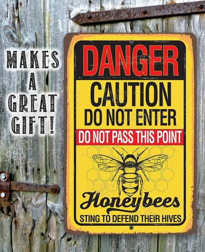 Caution Honeybees - Metal Sign