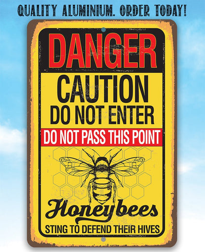 Caution Honeybees - Metal Sign