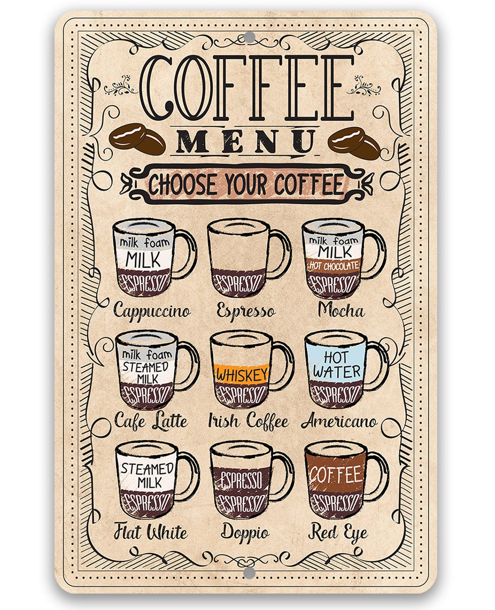 Coffee Menu Choose Your Coffee - Metal Sign
