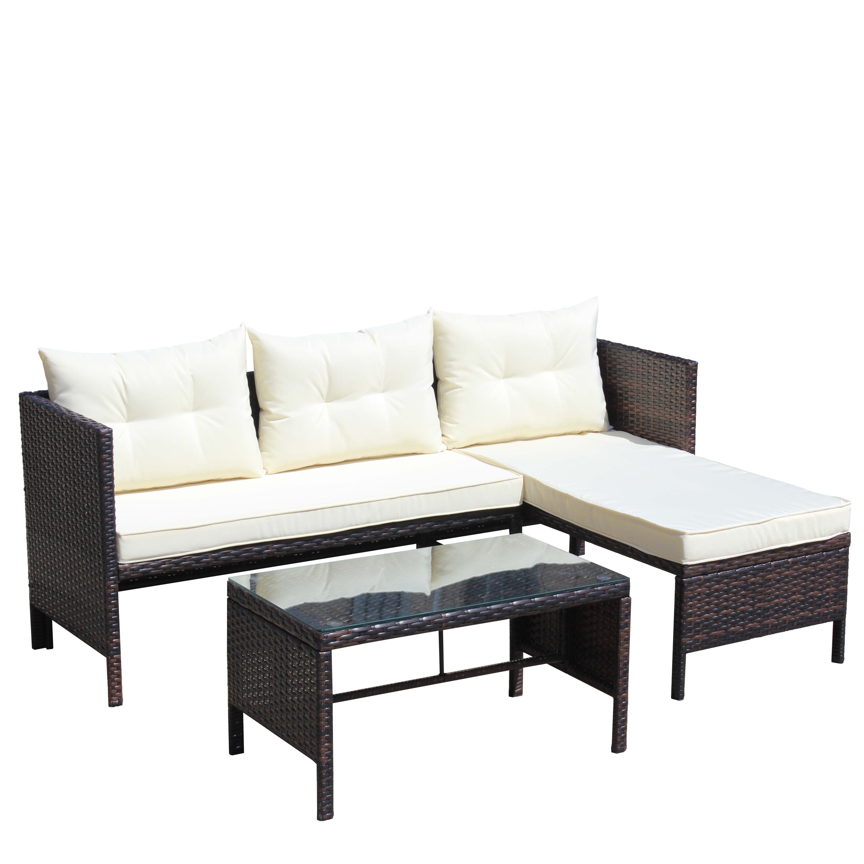 Outdoor Patio Furniture 3-Piece Conversation Set with Wicker Rattan Sectional Sofa