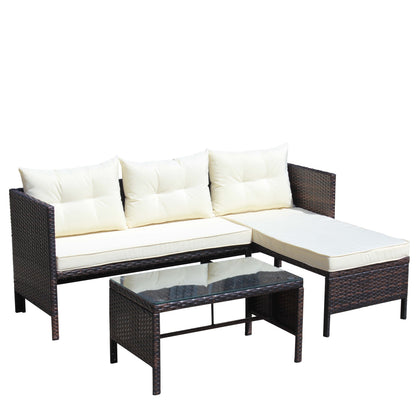 Outdoor Patio Furniture 3-Piece Conversation Set with Wicker Rattan Sectional Sofa