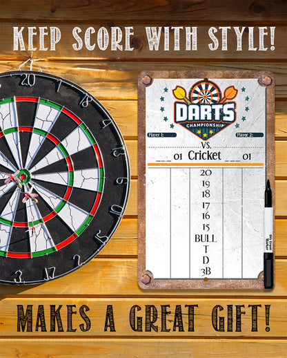 Dart Scoreboard (Grey) Dry Erase for Keeping Score in Games Cricket, 301 or 501- Metal Sign