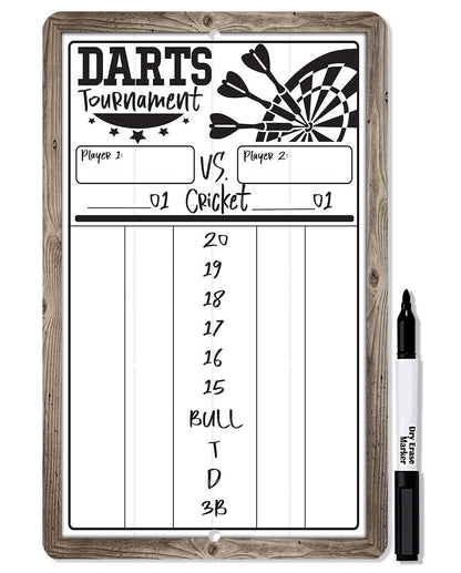 Dart Scoreboard (White) Dry Erase for Keeping Score in Games Cricket, 301 or 501 - Metal Sign