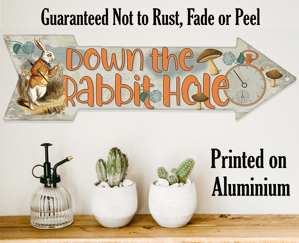 Down The Rabbit Hole - Directional Arrow - Metal Sign