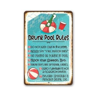 Drunk Pool Rules - Metal Sign