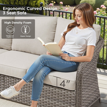73.6" PE Wicker Rattan Outdoor Furniture Set - 3 Seat Sofa