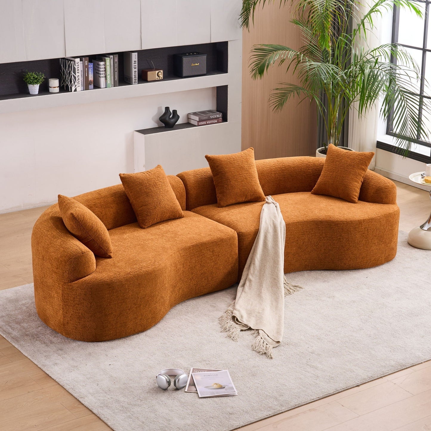 4 Seater Sofa With Fabric, 30D, 60 Hardness Full Sponge, 4 Pillow For Living Room, Home Furniture Sleeper Sectional Sofa For Apartment