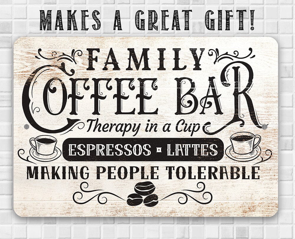 Family Coffee Bar, Therapy in a Cup - Metal Sign