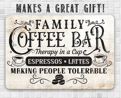 Family Coffee Bar, Therapy in a Cup - Metal Sign