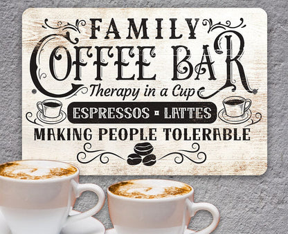Family Coffee Bar, Therapy in a Cup - Metal Sign