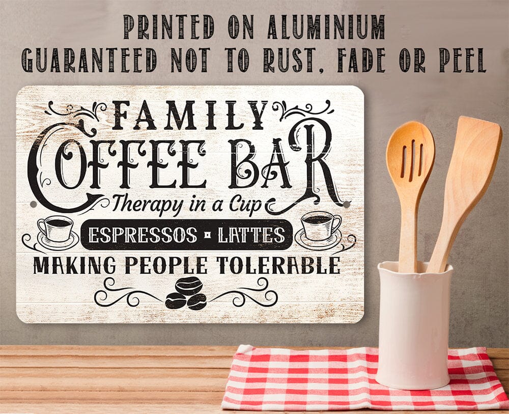 Family Coffee Bar, Therapy in a Cup - Metal Sign
