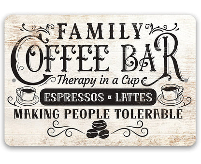 Family Coffee Bar, Therapy in a Cup - Metal Sign