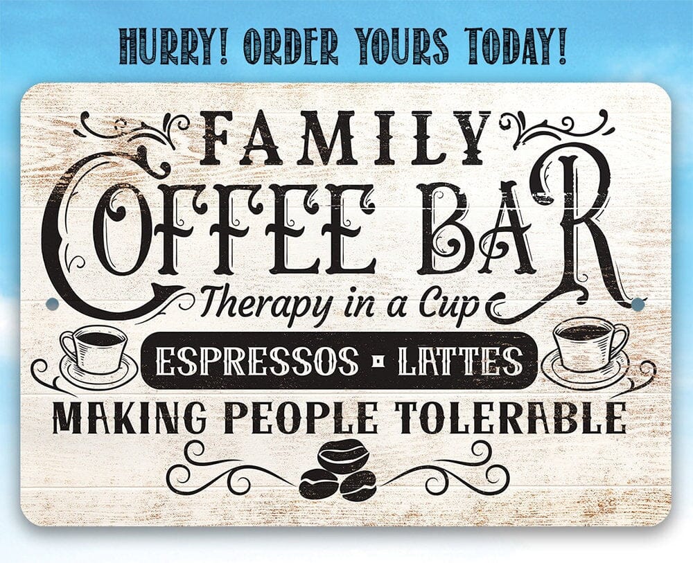 Family Coffee Bar, Therapy in a Cup - Metal Sign