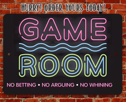 Game Room No Betting No Arguing No Whining - Metal Sign