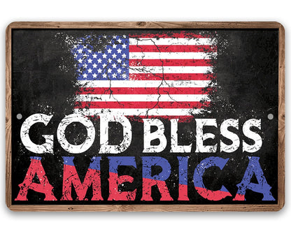 God Bless America - Flag - Metal Sign