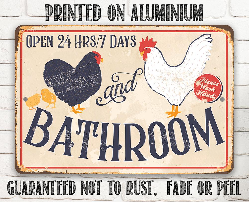 Hen & Rooster Bathroom -Metal Sign