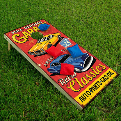 Retro Garage - Cornhole Board Wrap - Set of 2